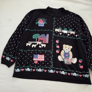 Vintage Spumoni Farm Bear Sweater with Teddy Bear Farmhouse Womens Large